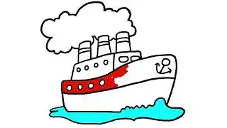 How to draw ship for kids.Drawing and colouring ship for toddlers. Easy drawing.