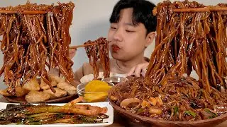 Eating jajangmyeon and fried dumplings🥟 ASMR