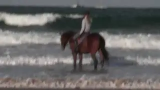 Jeune fille a cheval sur une plage bretonne /  French girl riding her horse in Bretagne (France)