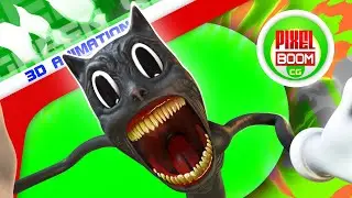 Cartoon cat Jumpscare Green Screen 3D Animation PixelBoomCG