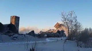 Снос элеватора в Ярославле (2 зернохранилища и башня)