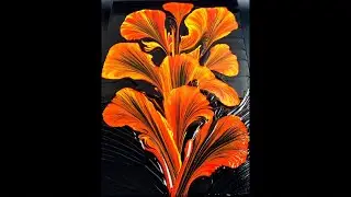 String Pulling Fluid Art - Acrylic Pouring String Pulling Abstract Painting - 🔥 Fire Flower 🔥