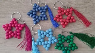 AHŞAP BONCUKTAN YILDIZ ANAHTARLIK NASIL YAPILIR amazing star keychain making from beads