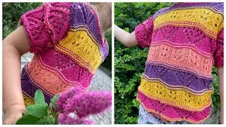Детская футболка спицами 💜 Летняя ажурная кофточка | Подробный МК | Часть 1 💜
