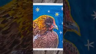 Gouache painting with embroidery