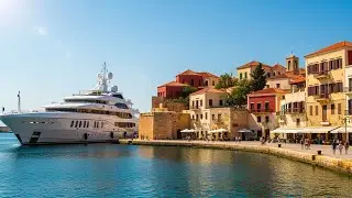 Million-Dollar Yacht Spotted in Chania! 😲 Hidden Streets & Old Port Walk | 4K 60FPS