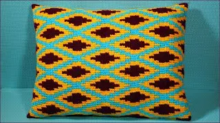 Tunisian crochet pillow in Bargello style. Part 1.
