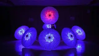 Japanese traditional umbrella with Pyroterra Lighttoys FT chip by Ayumi Sato - programmable LEDs
