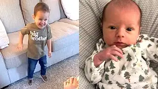 Big brother's reaction to meeting baby brother for the first time.