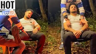 ASMR • Massage by the fire in the forest • Hot leg massage