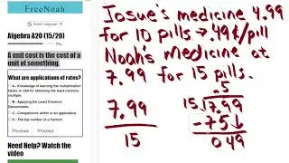 Algebra Assessment 20 Question (14/20) Unit Cost