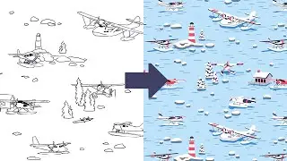Pattern design: winter waterplanes - using illustrator on iPad