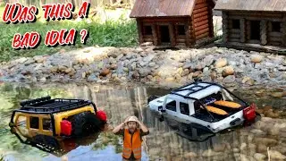 Waterproof Scx24 rigs drive through a Scaled RIVER 💦 / Diy backyard rc crawler course ideas