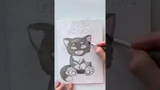 We're drawing a birthday card with a cat.🐈 painting cute cat.