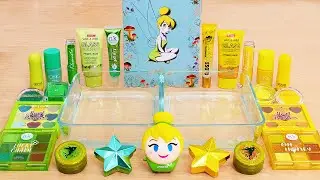 Tinkerbell - Green vs Yellow - Mixing Makeup Eyeshadow Into Slime ASMR