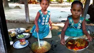 Cooking By 3 Years Baby Kid | Chicken with Cauliflower Curry | Small Girl Cooking The Food