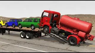 Flatbed Truck Mcqueen | Transportation with Truck - Train vs Truck - BeamNG.Drive