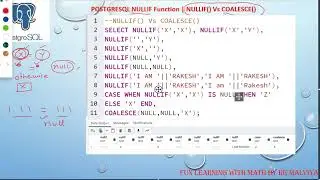 POSTGRESQL NULLIF Function best explanation | NULLIF() Vs COALESCE() (English, Hindi) 
