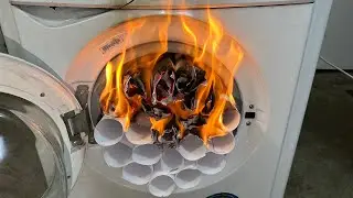 Experiment - Burning Paper Rolls - in a Washing Machine