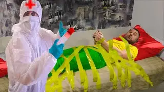 СВЯЗАЛИ Папу делаем ему УКОЛ большим шприцом. Кириешка