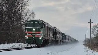 Тепловозы 2ТЭ116-964 и ТЭМ2-3276 с грузовым поездом / Diesel locomotives 2TE116-964 and TEM2-3276