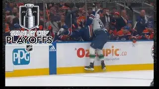 Nikita Zadorov Checks Evander Kane into the Oilers Bench and Gets a Penalty