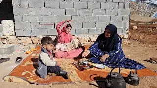 Grandmother and grandchildren: nomadic life in winter snow 2023