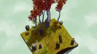 A Grove scattered with 4D Spherinders [Miegakure: a 4D game]