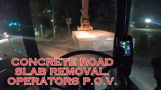 Concrete Road Slab Removal. CAT 318D Slab Bucket.