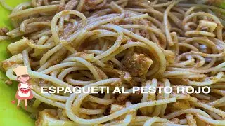 Espagueti al pesto, muy fácil y muy rico.  Mi truco para conservar la pasta.