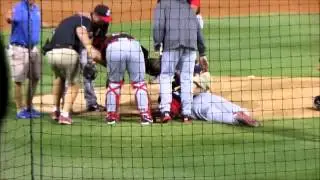Perez line drive baseball drilling Aroldis Chapman in the head. Original and official video feed.