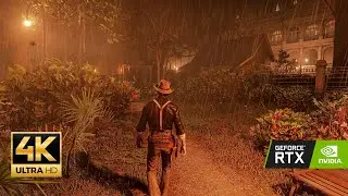RDR2 Walking in the Rain at Night in Saint Denis - Relaxing Ambience [4K Ultra] Third Person View