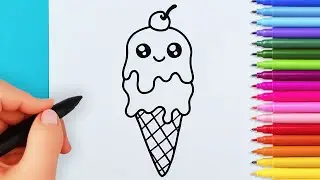 How to draw ice cream easy | Drawing and coloring kawaii ice cream