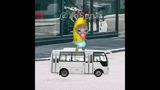 BANANA CAT 🍌🐱 BABY RIDES BUS AND COVERED BY A TRASH CAN 