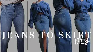 How to turn jeans into a denim skirt! Jeans upcycle - DIY DENIM SKIRT 