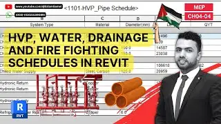 CH04-04_HVP, WATER, DRAINAGE AND FIRE FIGHTINGSCHEDULES IN REVIT||حساب اطوال المواسير على الريفت