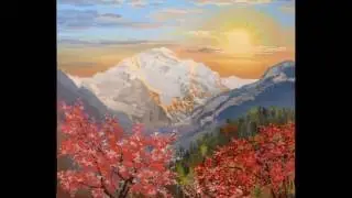 Sunrise in the mountains. Oil painting step by step