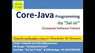 190. CharArrayReader Class in Character IOStreams || Input Streams || Output Streams || Java Streams