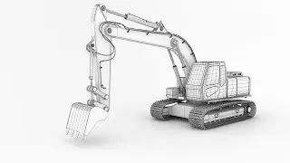 3DS MAX VRAY Wireframe Render VRAY Wireframe Material 3D Excavator 