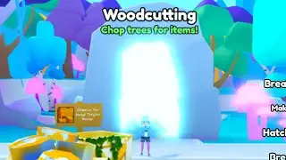 I Got to The WoodCutting Chop trees for items in Roblox Pet Simulator 99