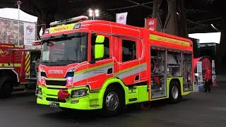 Czech orange-yellow Scania/ tht fire engine with red & blue lights – walk around – Interschutz 2022