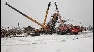 ставим упавший кран, двумя кранами,