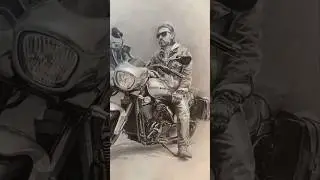 A graphite portrait of a biker