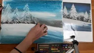 урок "Заснеженные елочки". пастель. Часть 2.