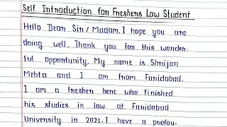 Self Introduction for Law Student Freshers in English