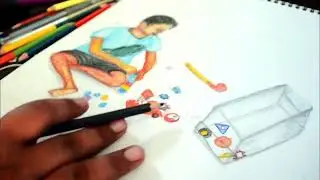 kid playing with toys sketch