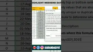Highlight Weekend dates in excel | 