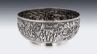 ANTIQUE 19thC CHINESE EXPORT SOLID SILVER BOWL, WANG HING c 1880