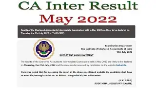CA Inter May 2022 Result on 21st July 2022 Official Announcement