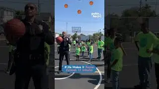 Cop Shoots Basketball Into Hoop Backwards In Front of Kids